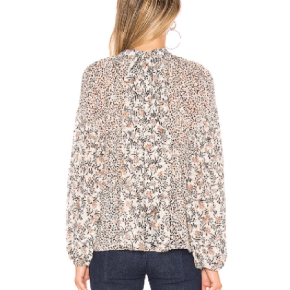 Ulla Johnson Cream Floral Smocked High-Neck Blouse - Picture 10 of 10